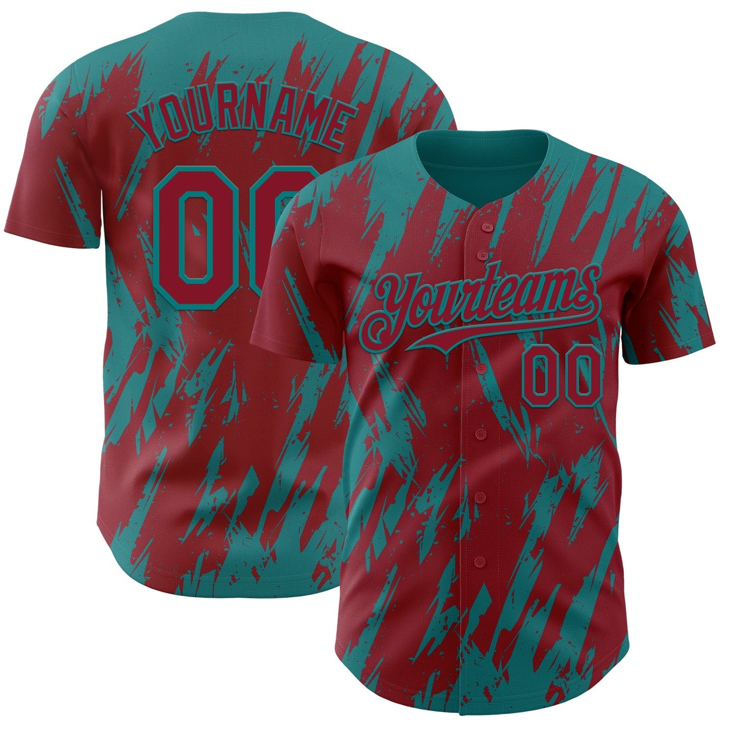 Custom Crimson Teal Splatter Torn Sharp Brush Stroke Authentic Baseball Jersey baseball jersey product view 1