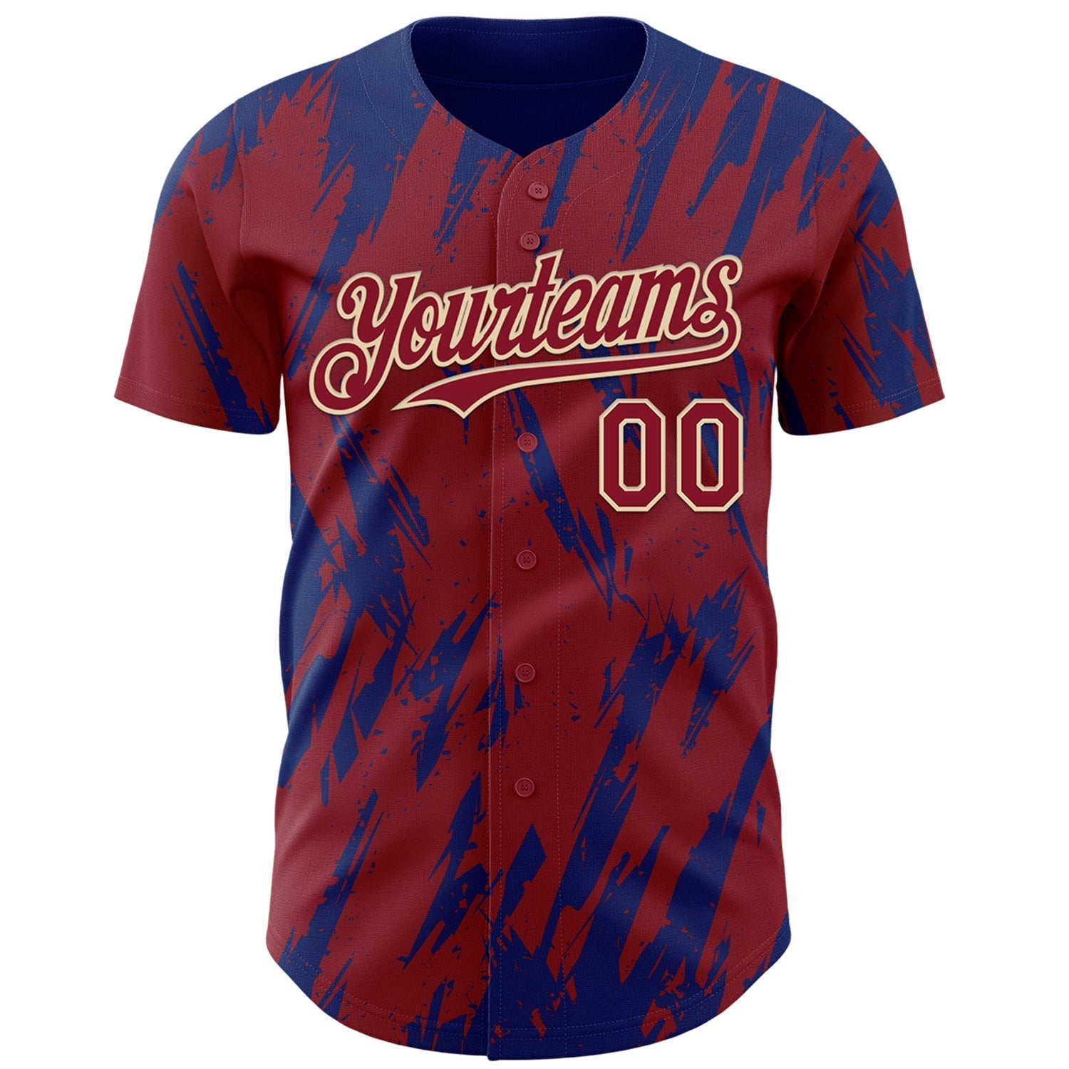 Custom Crimson Cream-Royal Splatter Torn Sharp Brush Stroke Authentic Baseball Jersey baseball jersey product view 2