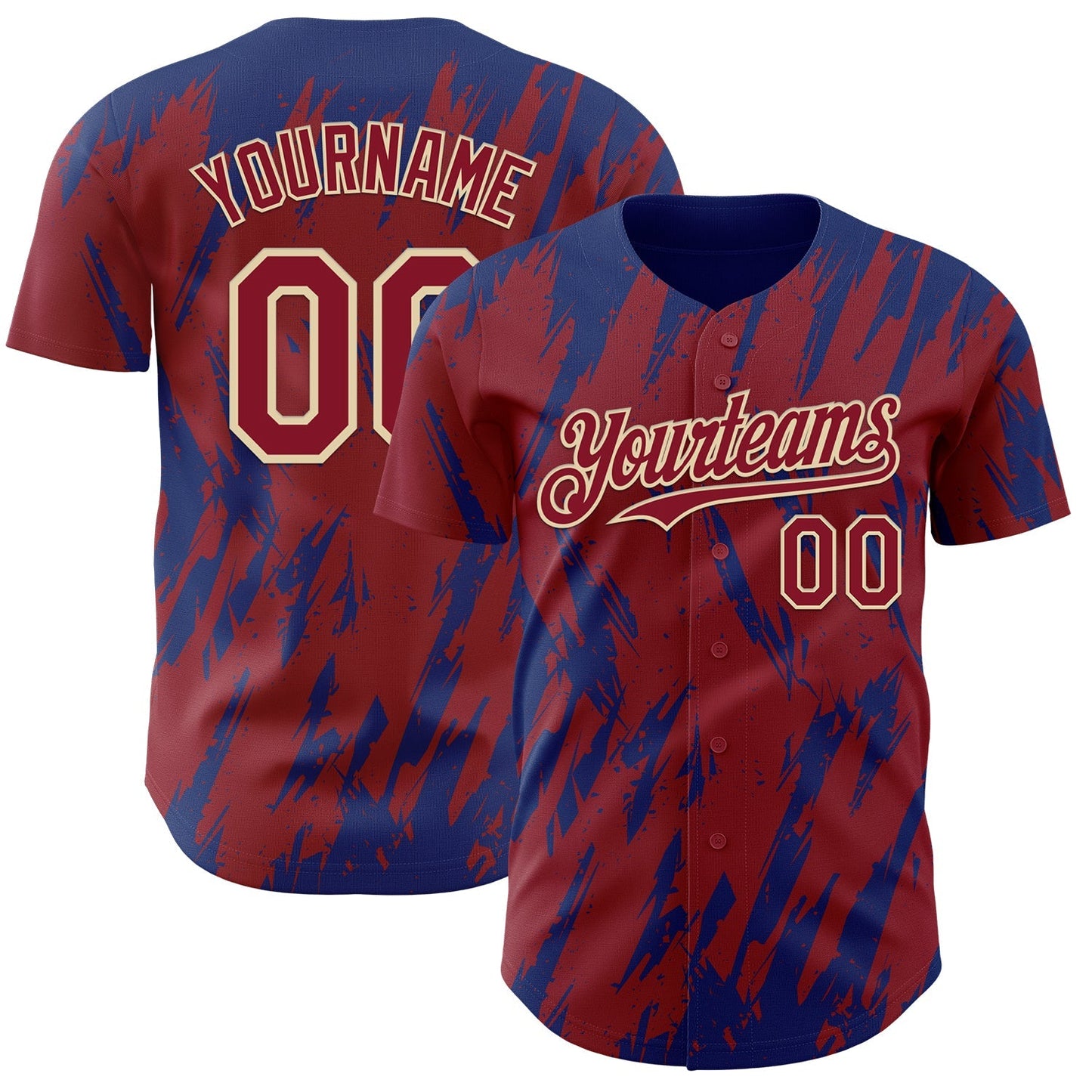Custom Crimson Cream-Royal Splatter Torn Sharp Brush Stroke Authentic Baseball Jersey baseball jersey product view 1