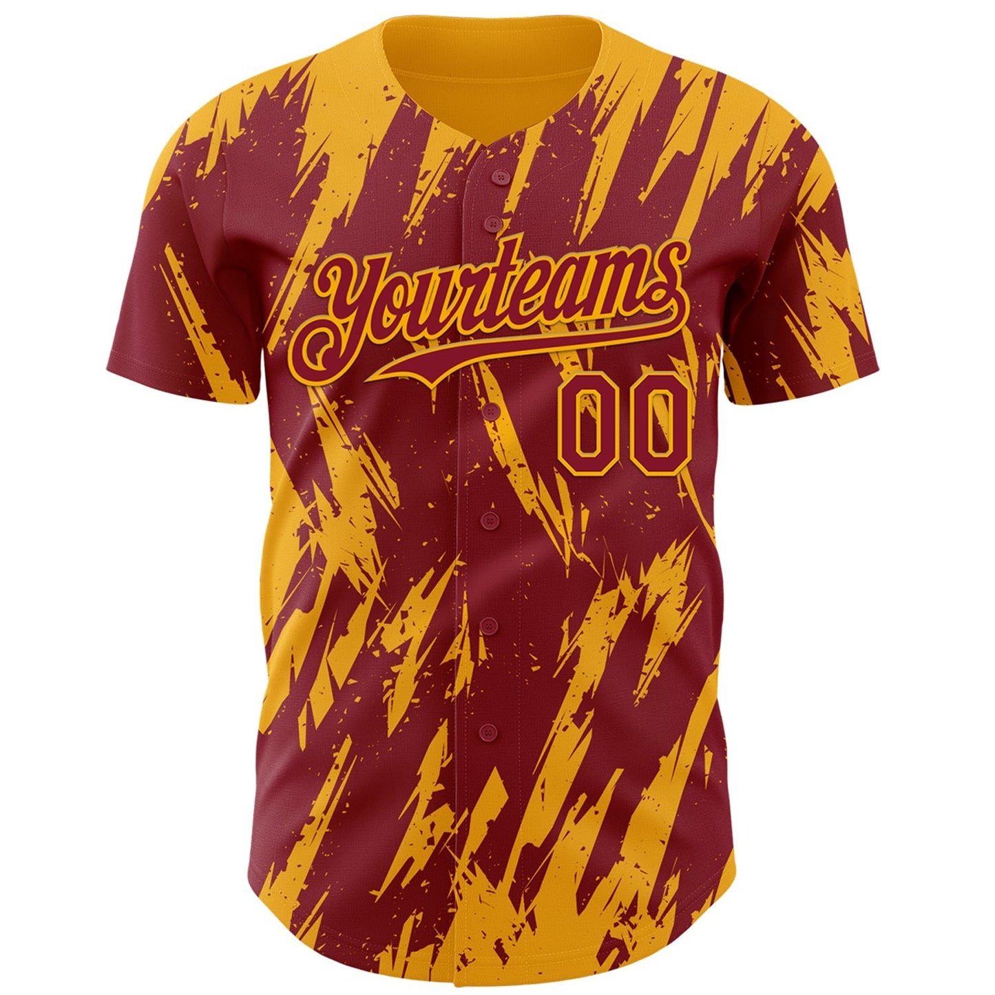 Custom Crimson Gold Splatter Torn Sharp Brush Stroke Authentic Baseball Jersey baseball jersey product view 2