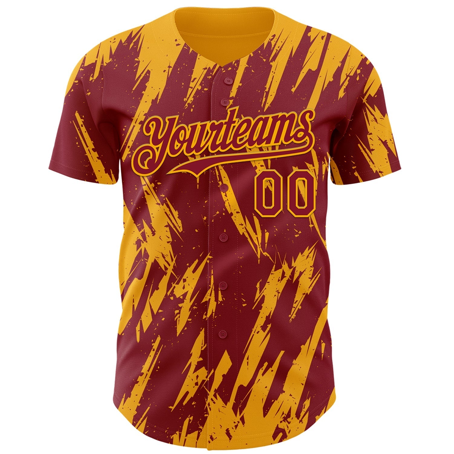 Custom Crimson Gold Splatter Torn Sharp Brush Stroke Authentic Baseball Jersey baseball jersey product view 2