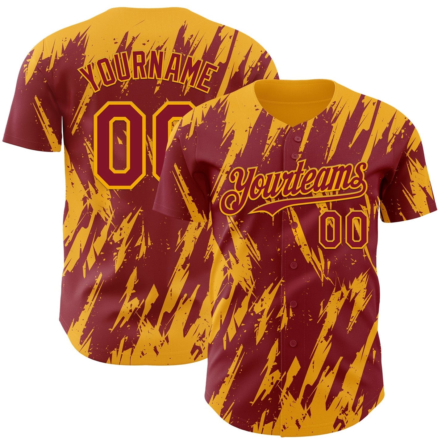 Custom Crimson Gold Splatter Torn Sharp Brush Stroke Authentic Baseball Jersey baseball jersey product view 1