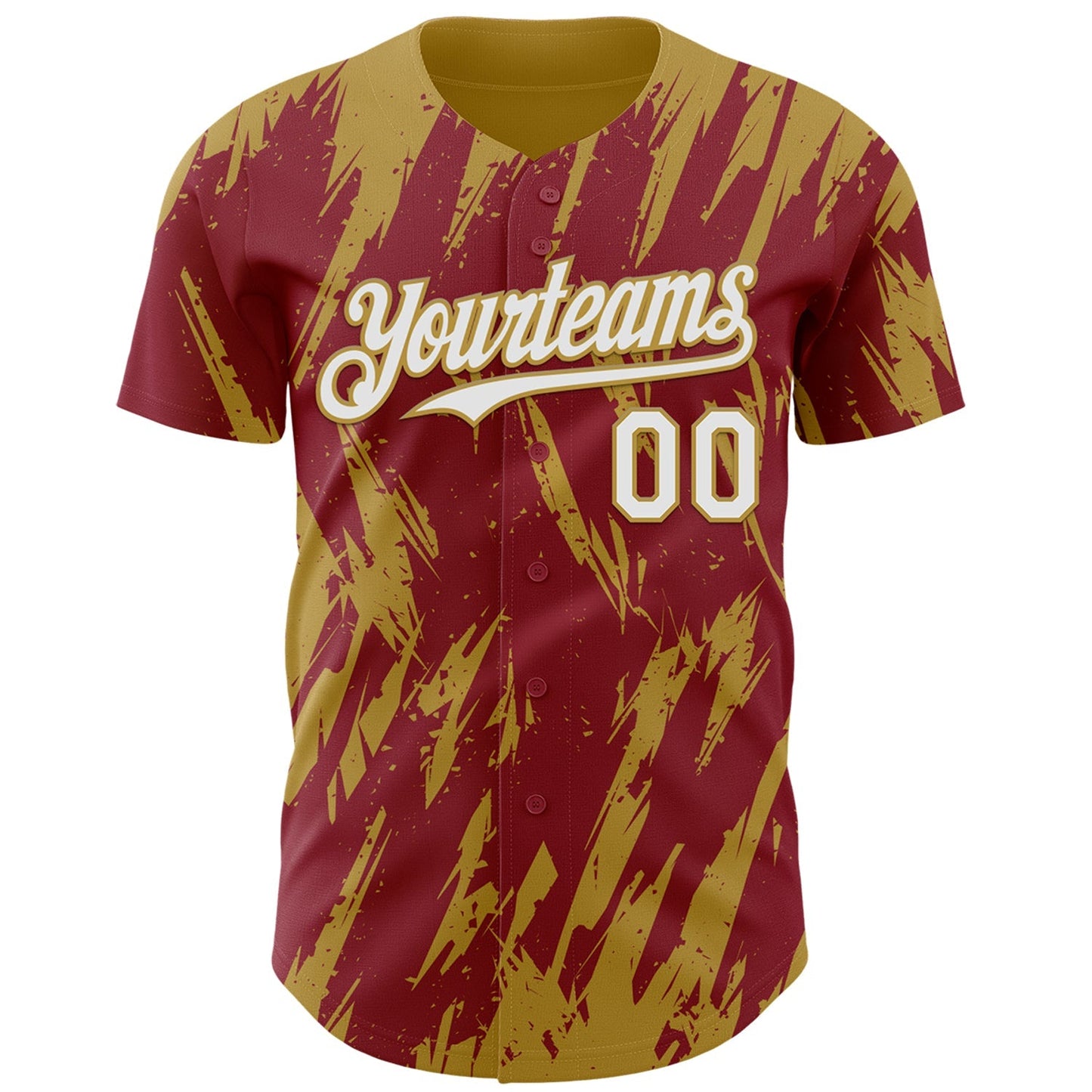 Custom Crimson White-Old Gold Splatter Torn Sharp Brush Stroke Authentic Baseball Jersey baseball jersey product view 2