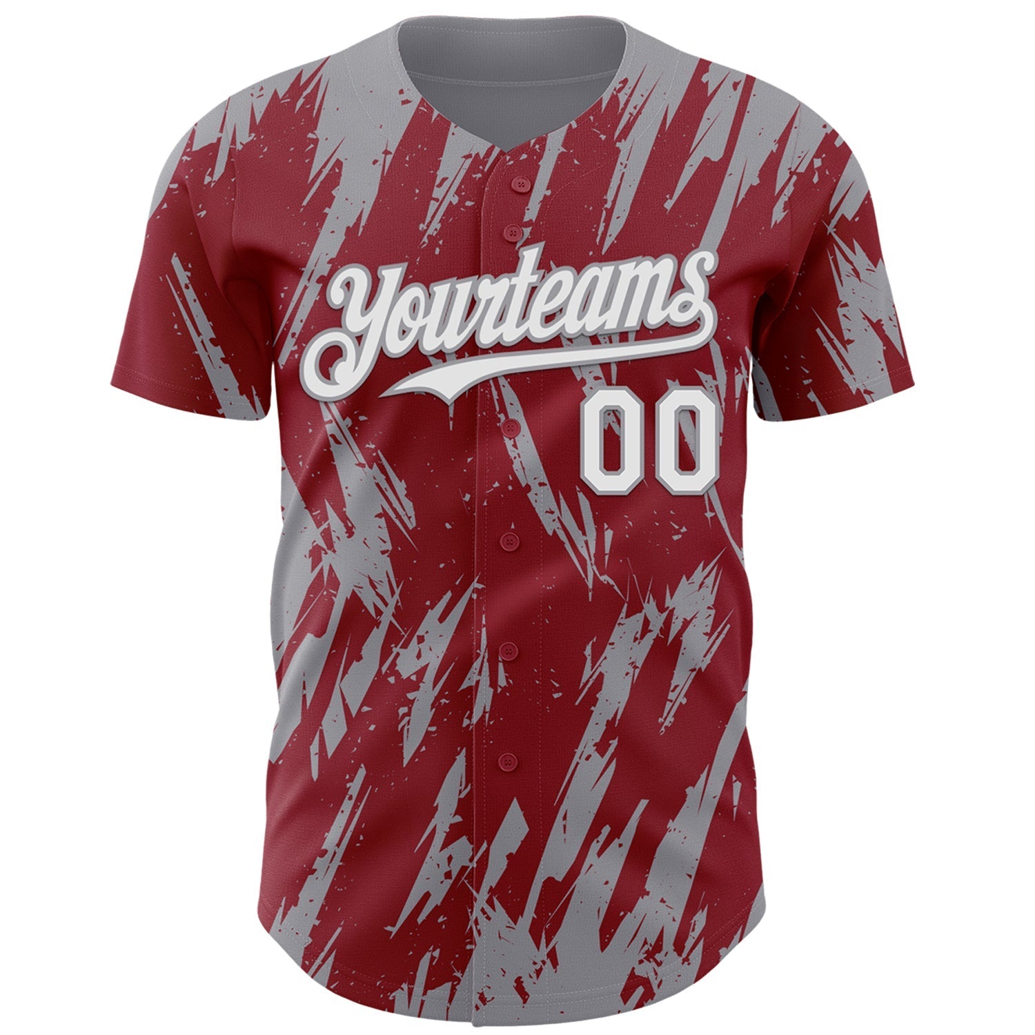 Custom Crimson White-Gray Splatter Torn Sharp Brush Stroke Authentic Baseball Jersey baseball jersey product view 2