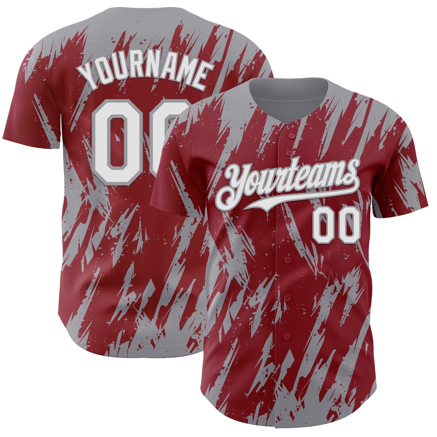 Custom Crimson White-Gray Splatter Torn Sharp Brush Stroke Authentic Baseball Jersey baseball jersey product view 1