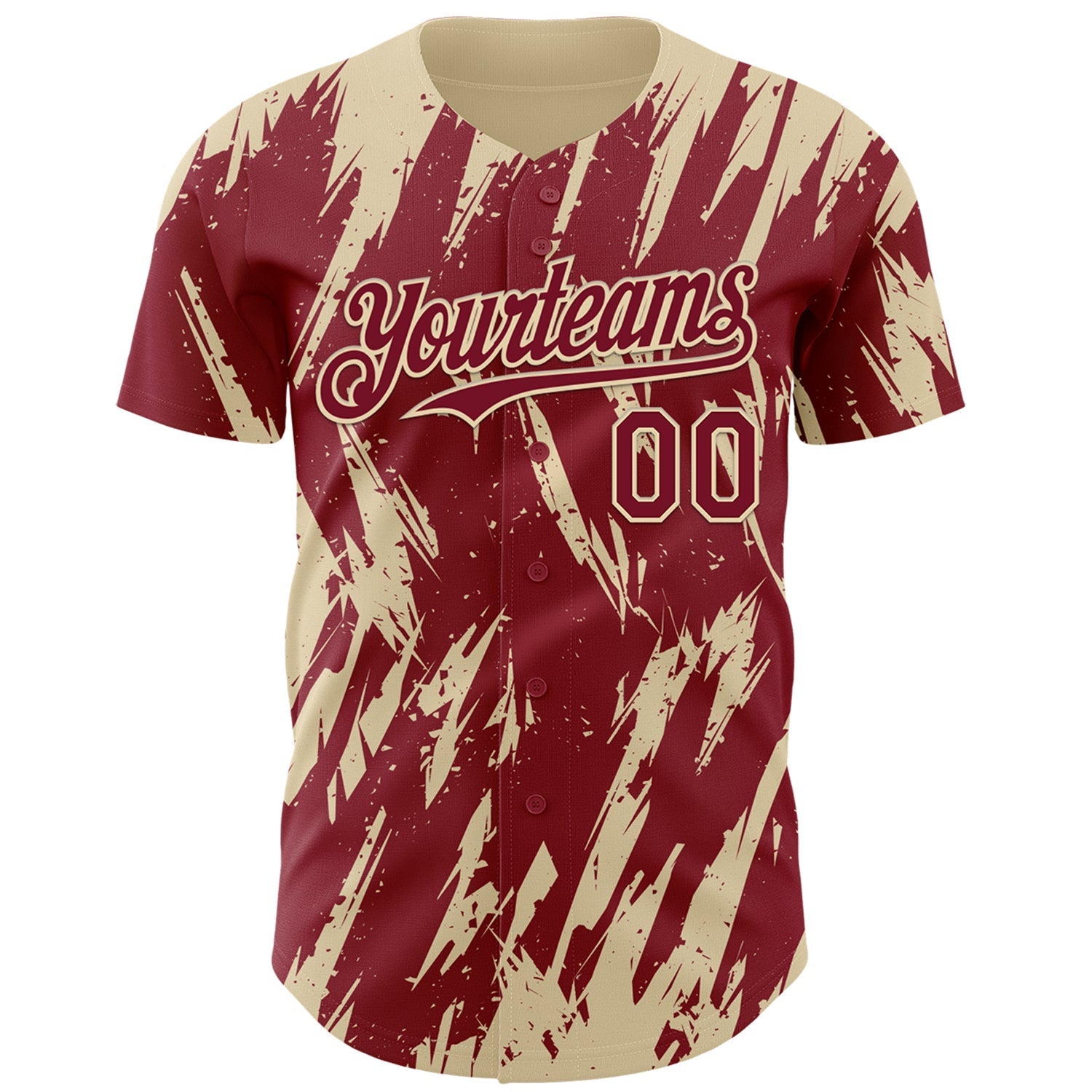Custom Crimson Cream Splatter Torn Sharp Brush Stroke Authentic Baseball Jersey baseball jersey product view 2