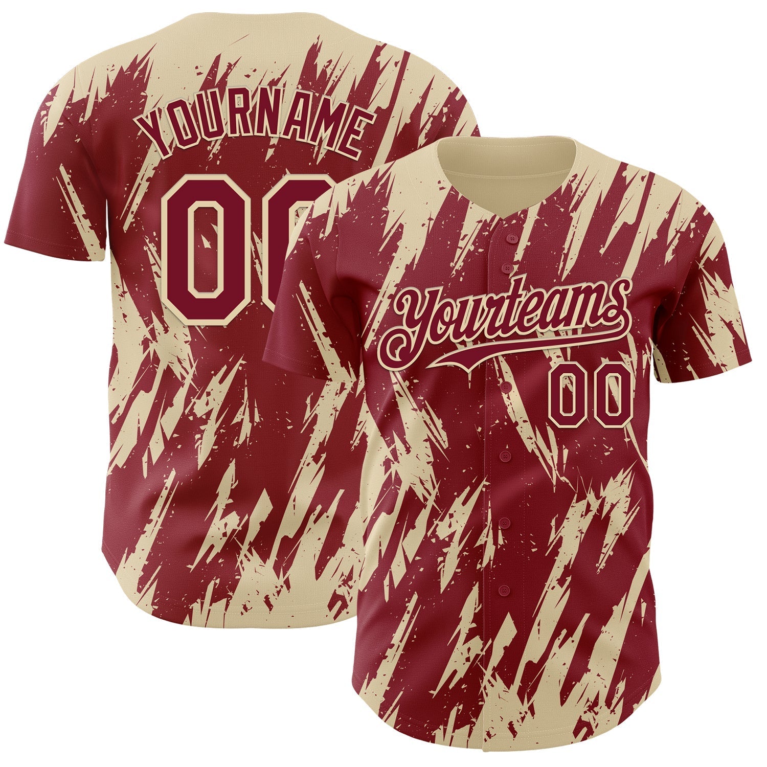 Custom Crimson Cream Splatter Torn Sharp Brush Stroke Authentic Baseball Jersey baseball jersey product view 1