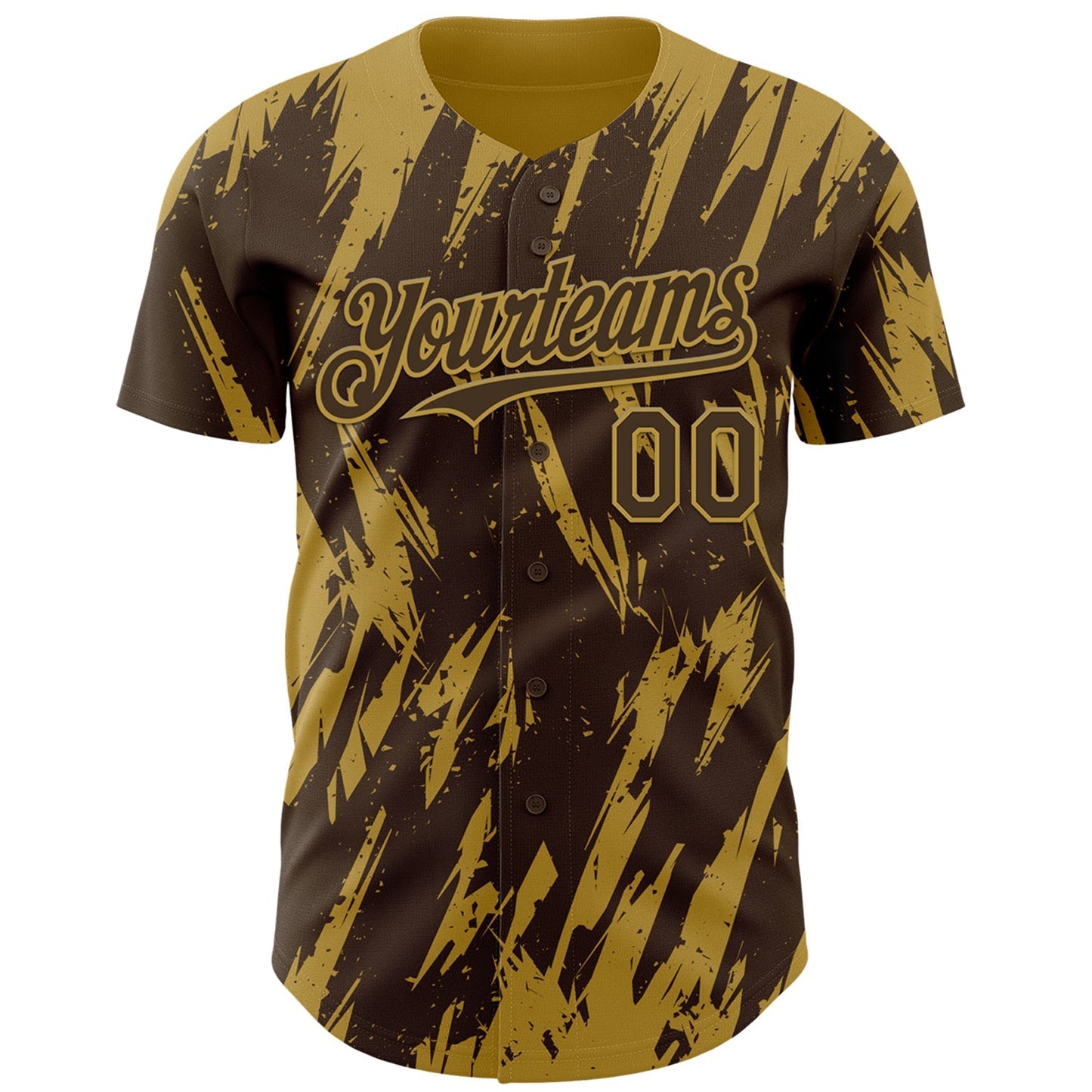 Custom Brown Old Gold Splatter Torn Sharp Brush Stroke Authentic Baseball Jersey baseball jersey product view 2