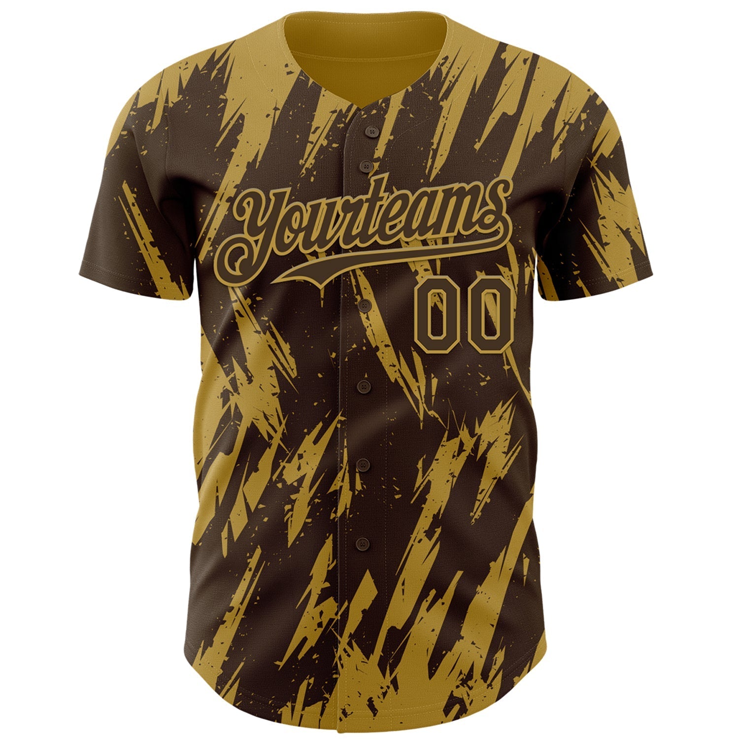 Custom Brown Old Gold Splatter Torn Sharp Brush Stroke Authentic Baseball Jersey baseball jersey product view 2