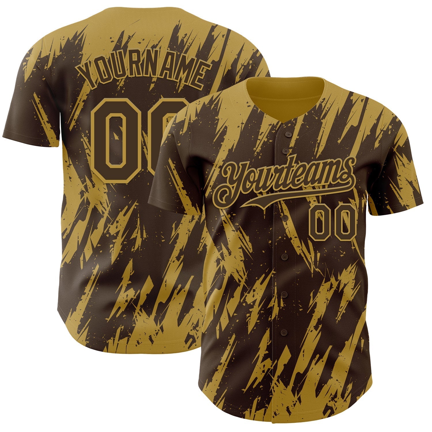 Custom Brown Old Gold Splatter Torn Sharp Brush Stroke Authentic Baseball Jersey baseball jersey product view 1