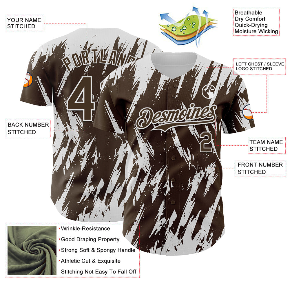 Custom Brown White Splatter Torn Sharp Brush Stroke Authentic Baseball Jersey baseball jersey product view 3