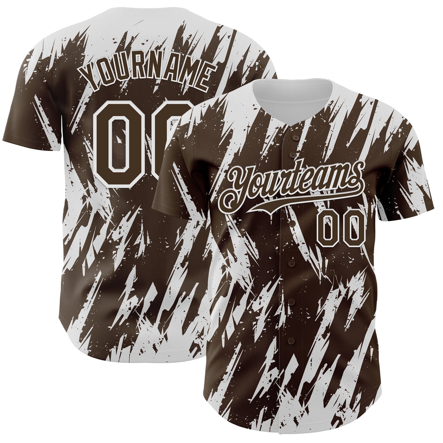 Custom Brown White Splatter Torn Sharp Brush Stroke Authentic Baseball Jersey baseball jersey product view 1