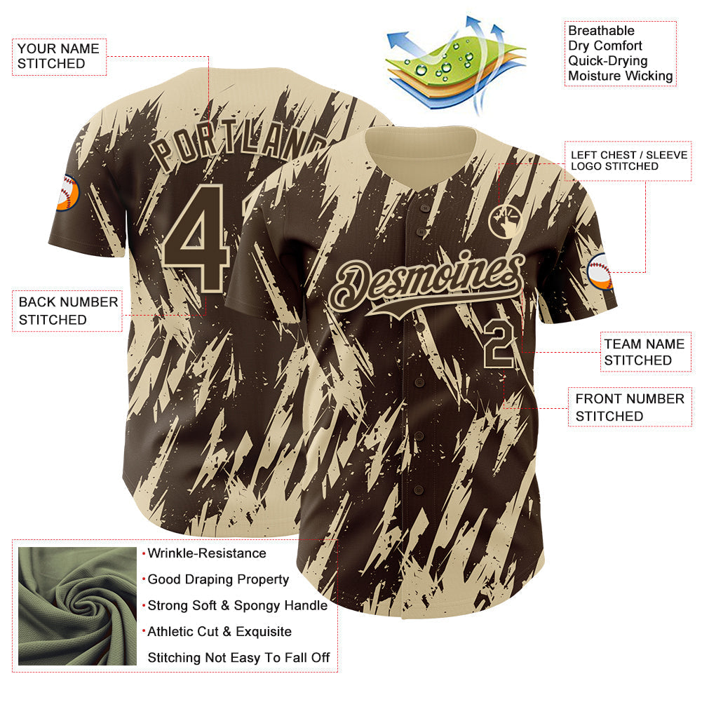 Custom Brown Cream Splatter Torn Sharp Brush Stroke Authentic Baseball Jersey baseball jersey product view 3