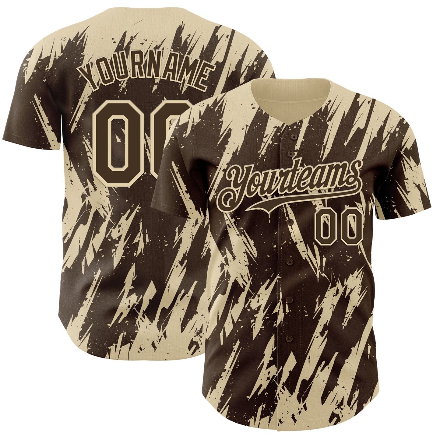 Custom Brown Cream Splatter Torn Sharp Brush Stroke Authentic Baseball Jersey baseball jersey product view 1