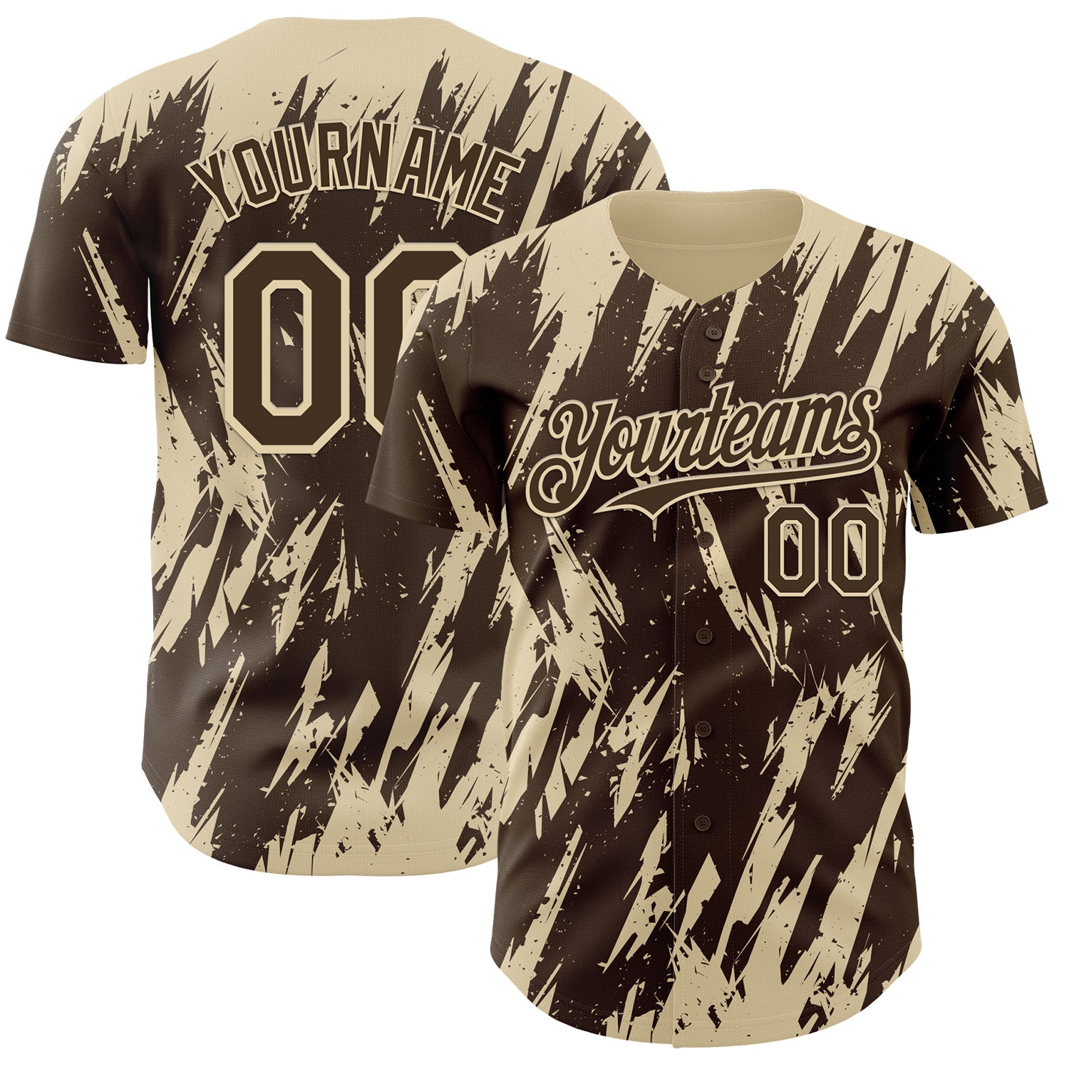 Custom Brown Cream Splatter Torn Sharp Brush Stroke Authentic Baseball Jersey baseball jersey product view 1