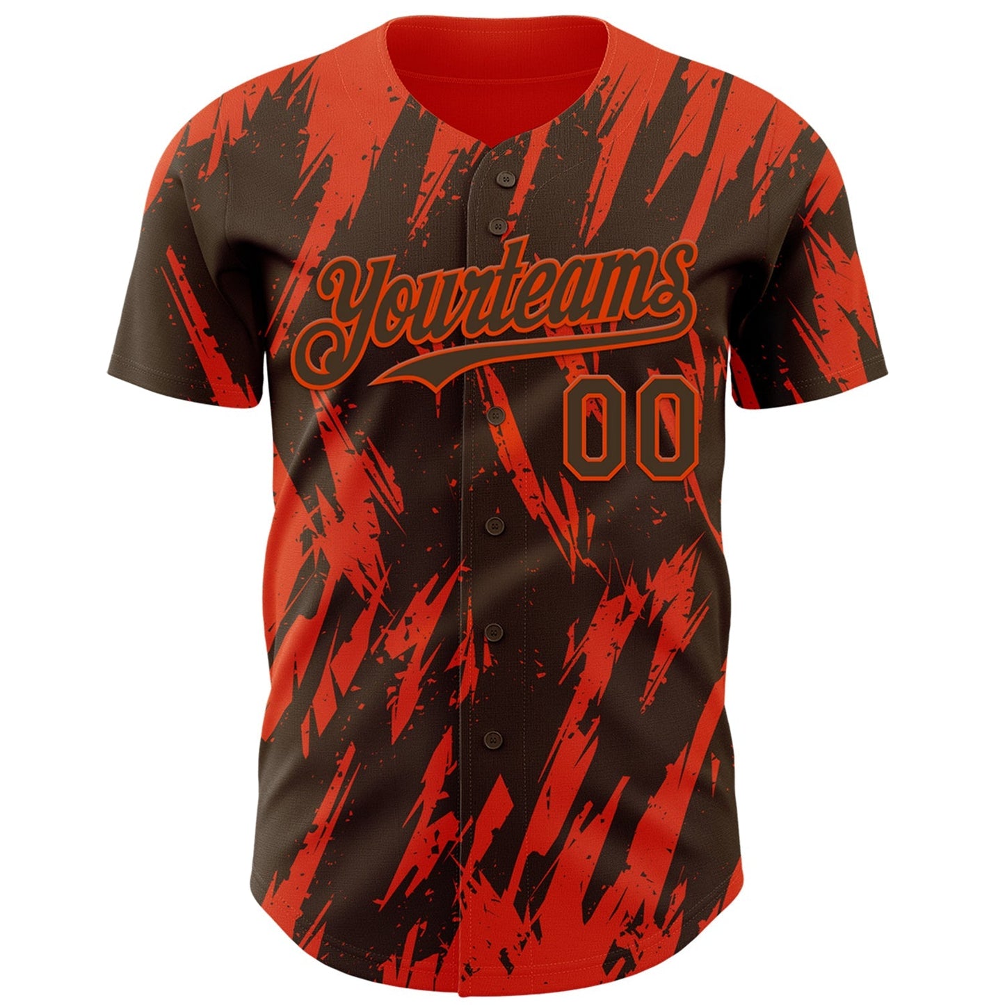 Custom Brown Orange Splatter Torn Sharp Brush Stroke Authentic Baseball Jersey baseball jersey product view 2