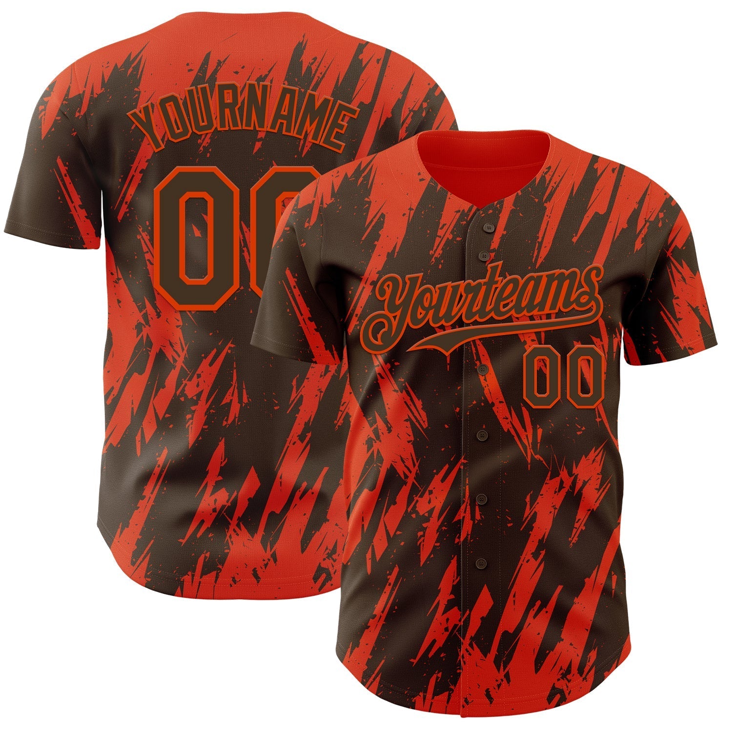 Custom Brown Orange Splatter Torn Sharp Brush Stroke Authentic Baseball Jersey baseball jersey product view 1