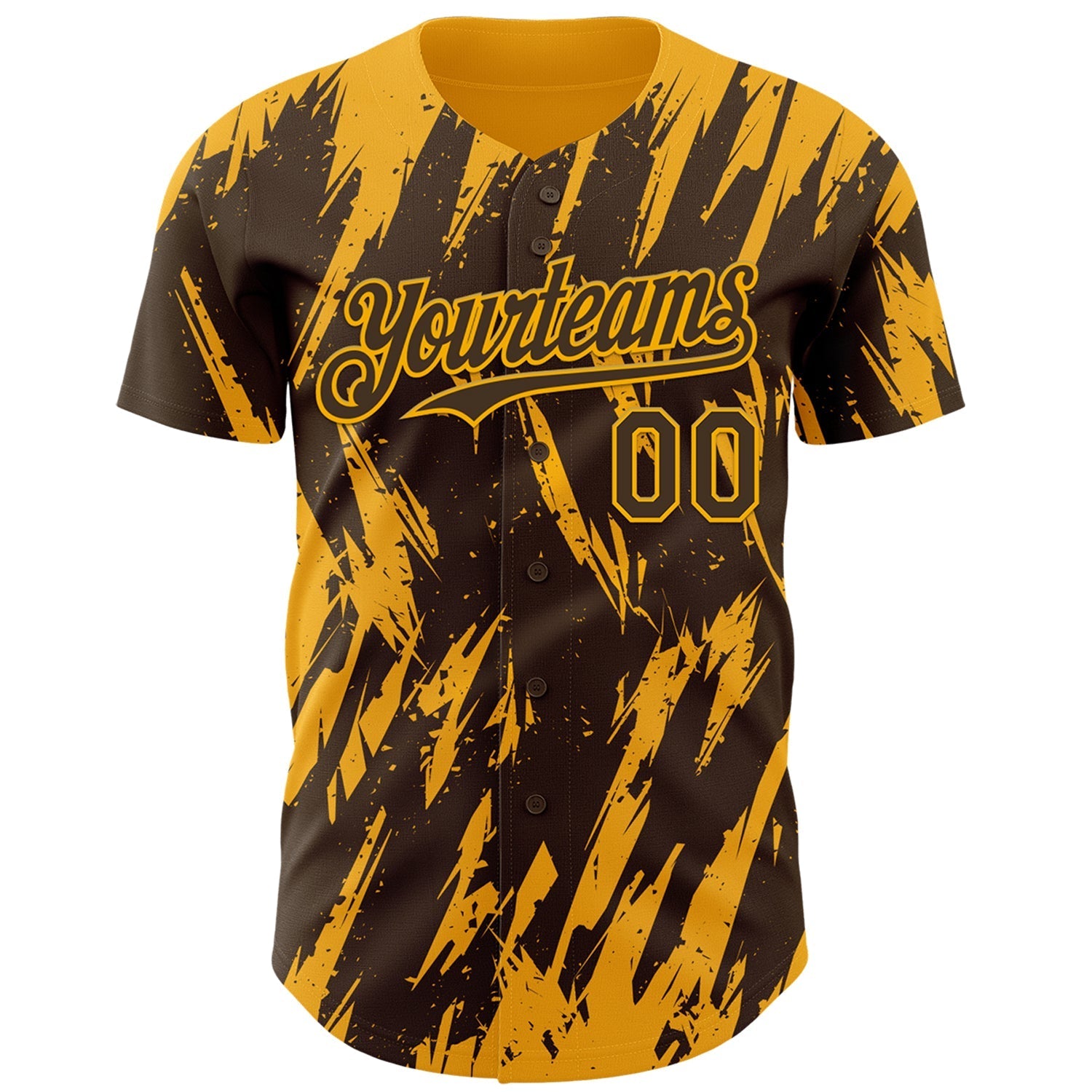 Custom Brown Gold Splatter Torn Sharp Brush Stroke Authentic Baseball Jersey baseball jersey product view 2