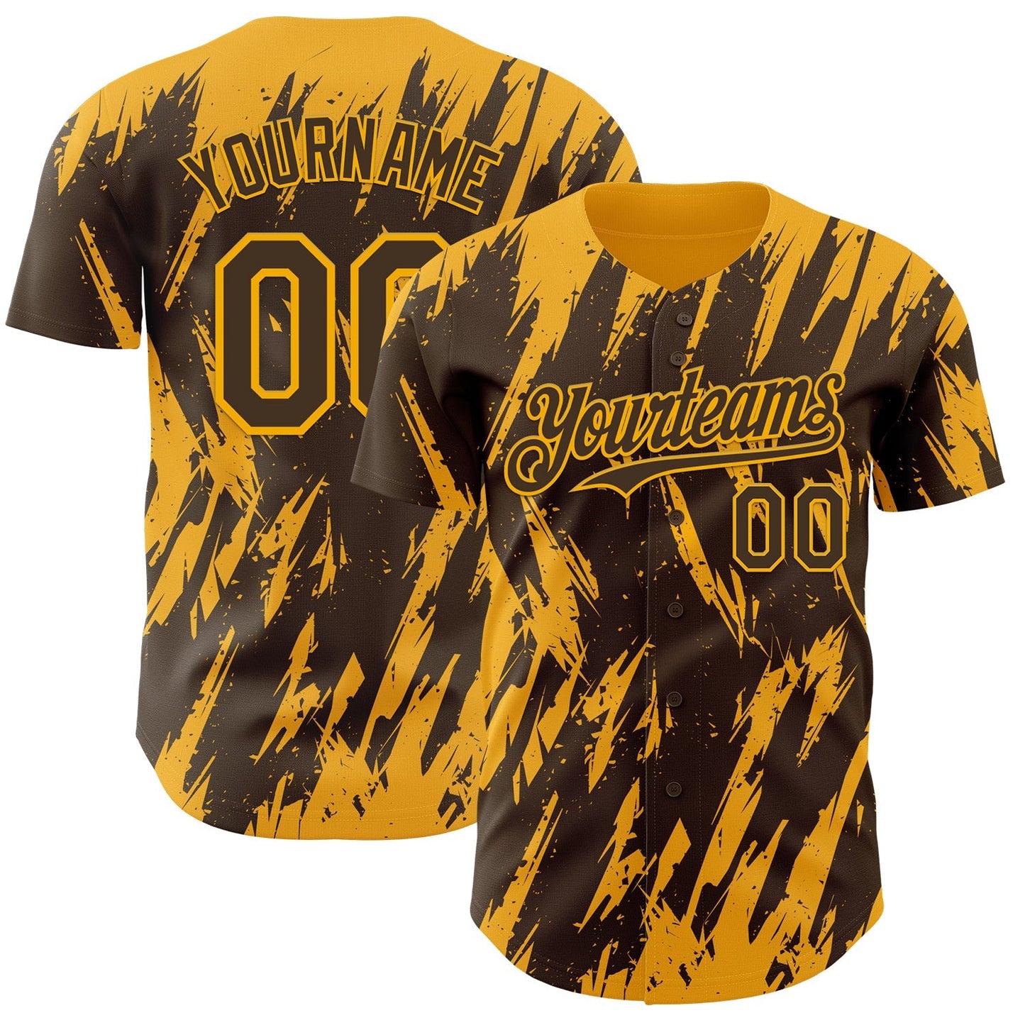 Custom Brown Gold Splatter Torn Sharp Brush Stroke Authentic Baseball Jersey baseball jersey product view 1