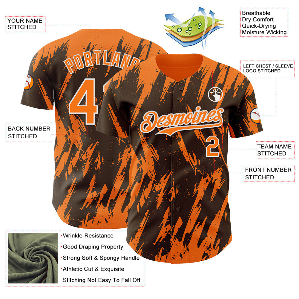 Custom Brown Bay Orange-White Splatter Torn Sharp Brush Stroke Authentic Baseball Jersey baseball jersey product view 3