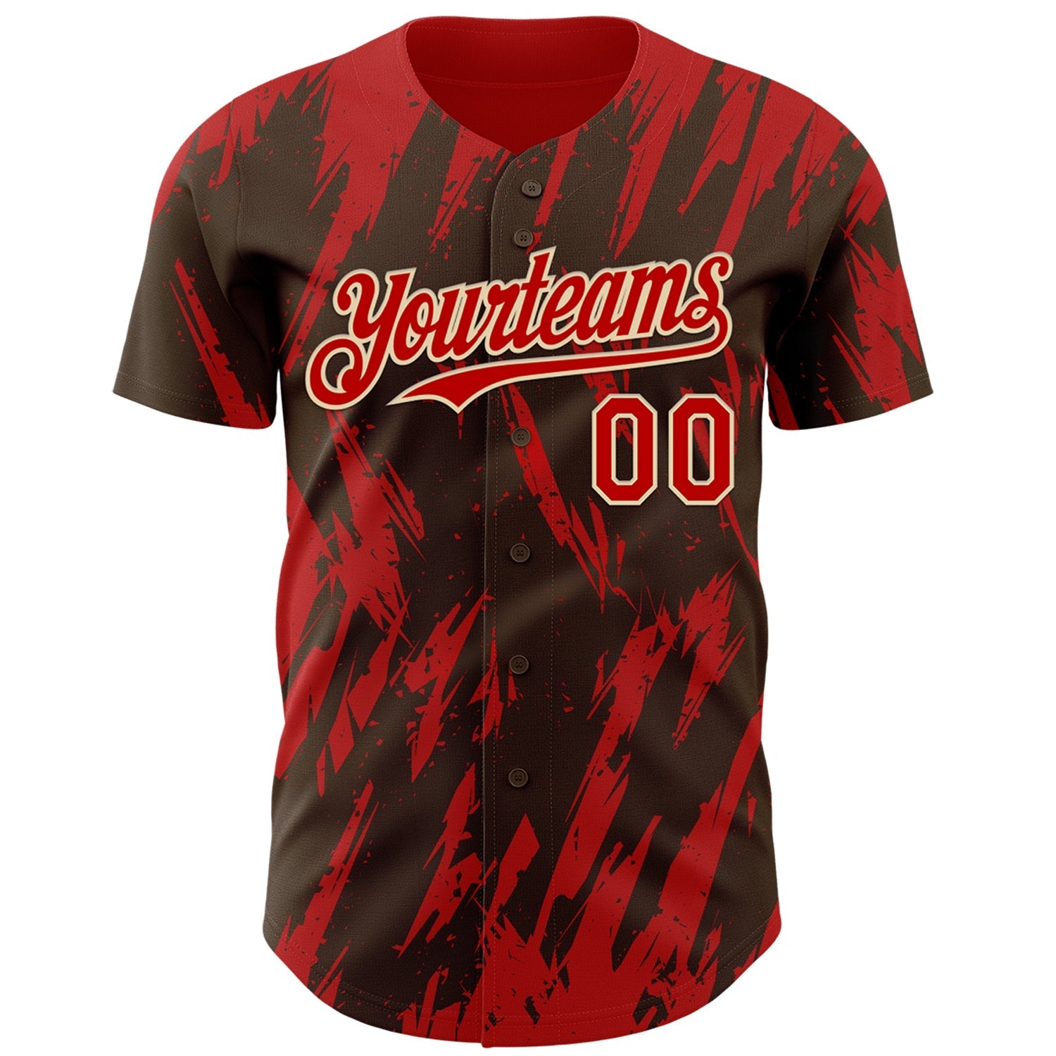 Custom Brown Red-White Splatter Torn Sharp Brush Stroke Authentic Baseball Jersey baseball jersey product view 2