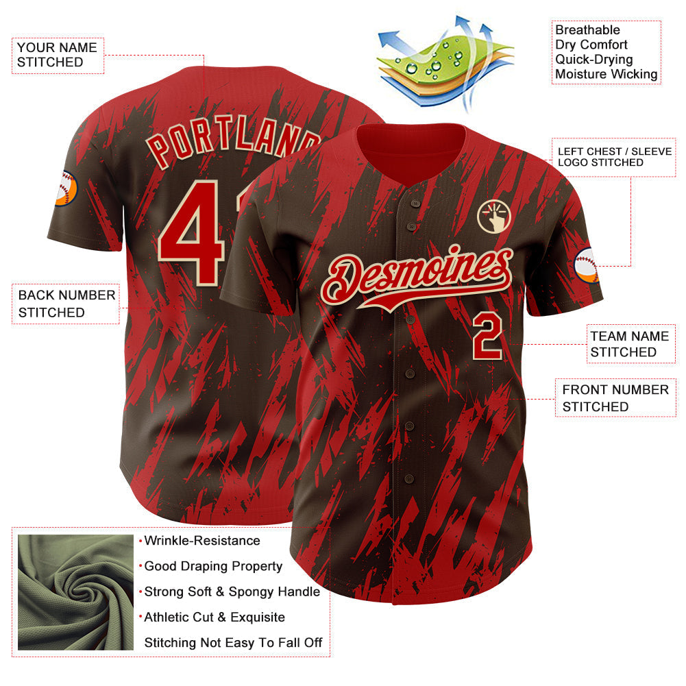 Custom Brown Red-White Splatter Torn Sharp Brush Stroke Authentic Baseball Jersey baseball jersey product view 3