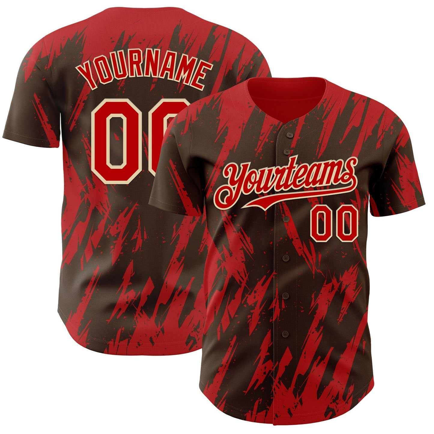 Custom Brown Red-White Splatter Torn Sharp Brush Stroke Authentic Baseball Jersey baseball jersey product view 1
