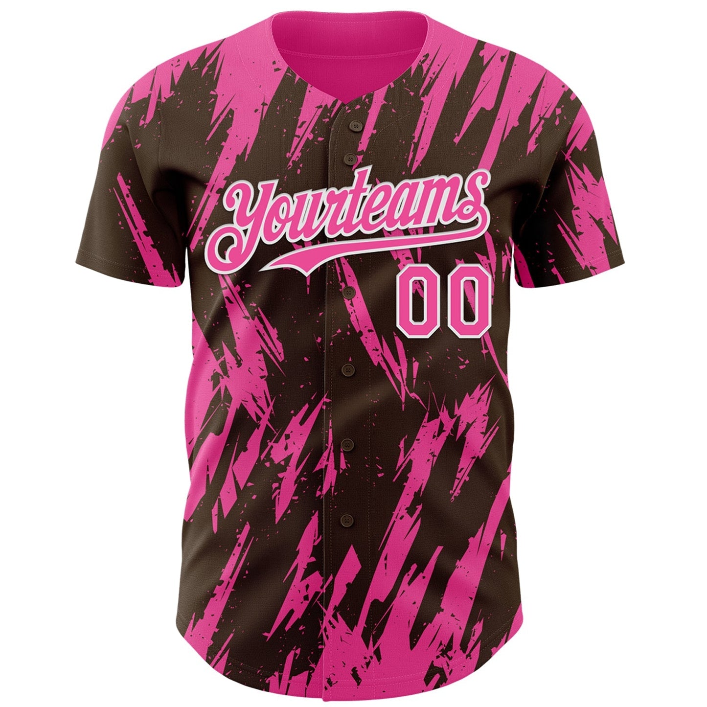 Custom Brown Pink-White Splatter Torn Sharp Brush Stroke Authentic Baseball Jersey baseball jersey product view 2
