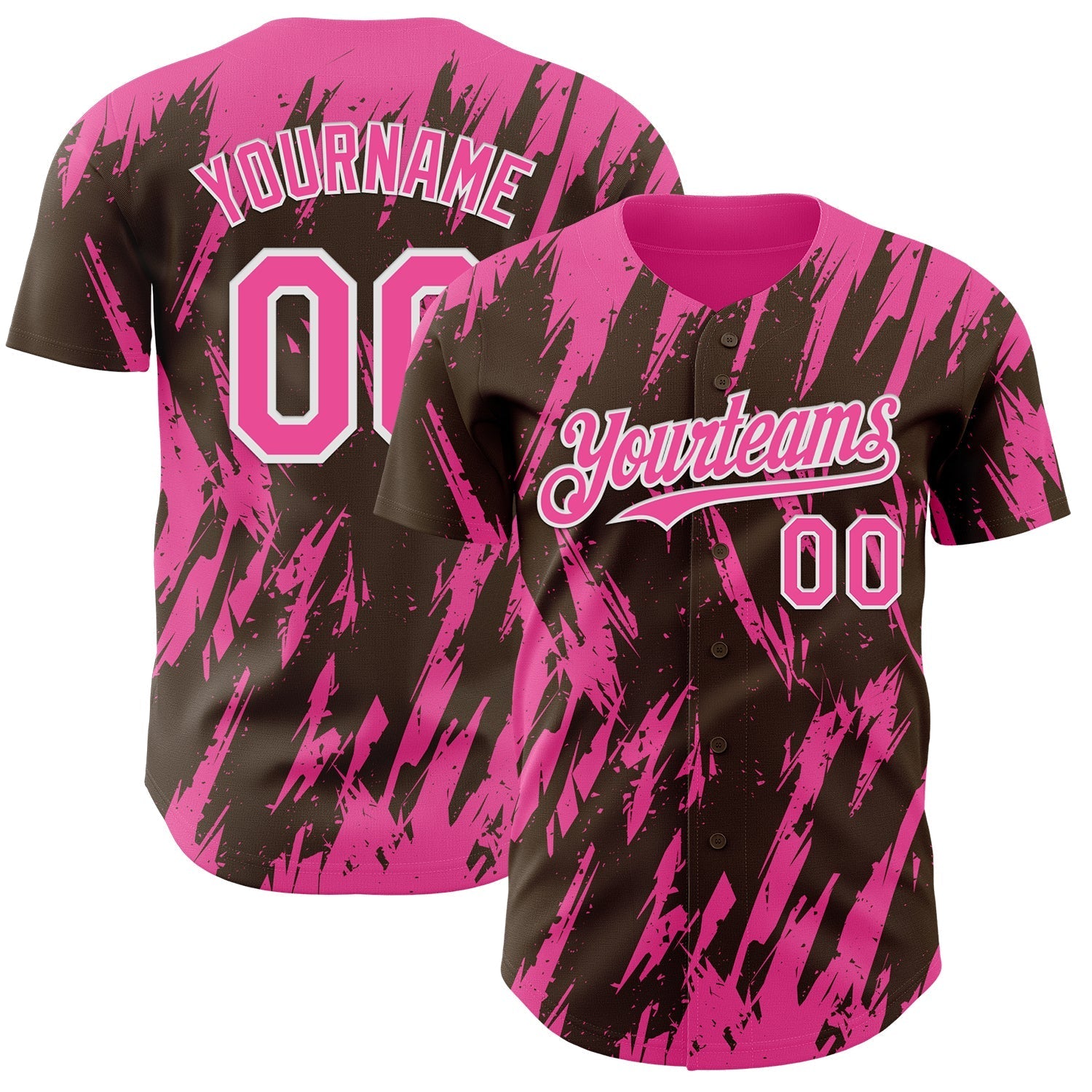 Custom Brown Pink-White Splatter Torn Sharp Brush Stroke Authentic Baseball Jersey baseball jersey product view 1