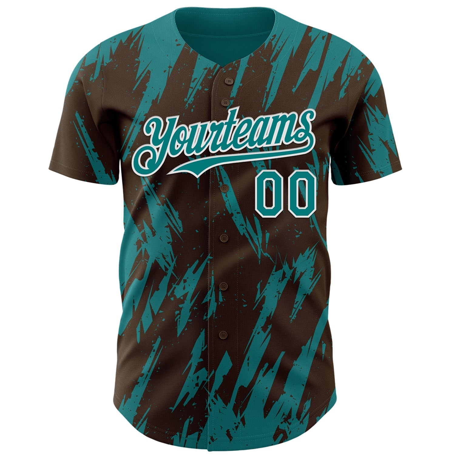 Custom Brown Teal-White Splatter Torn Sharp Brush Stroke Authentic Baseball Jersey baseball jersey product view 2