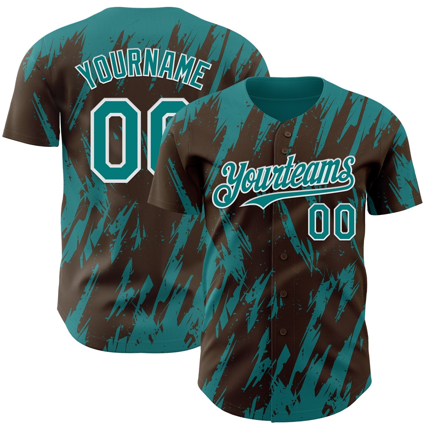 Custom Brown Teal-White Splatter Torn Sharp Brush Stroke Authentic Baseball Jersey baseball jersey product view 1