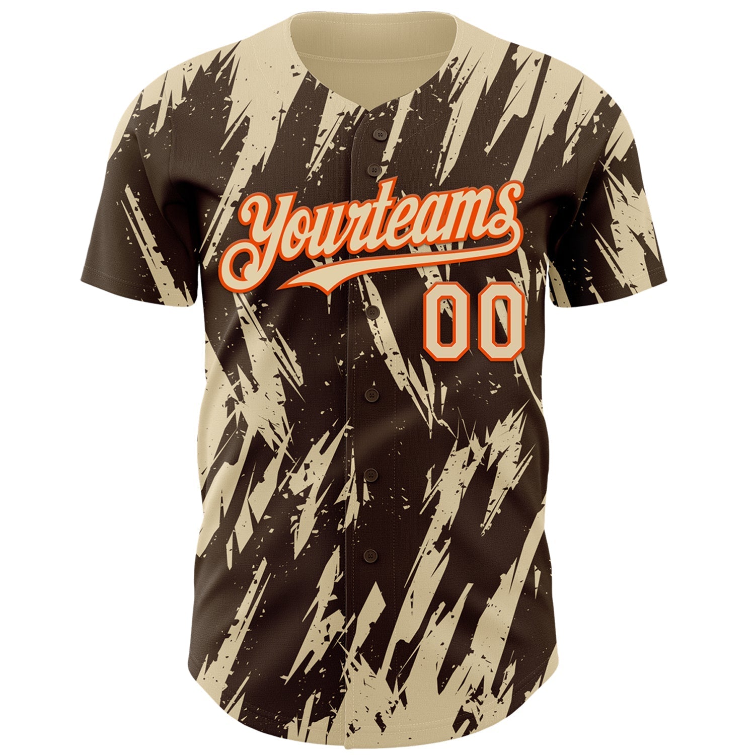 Custom Brown Cream-Orange Splatter Torn Sharp Brush Stroke Authentic Baseball Jersey baseball jersey product view 2