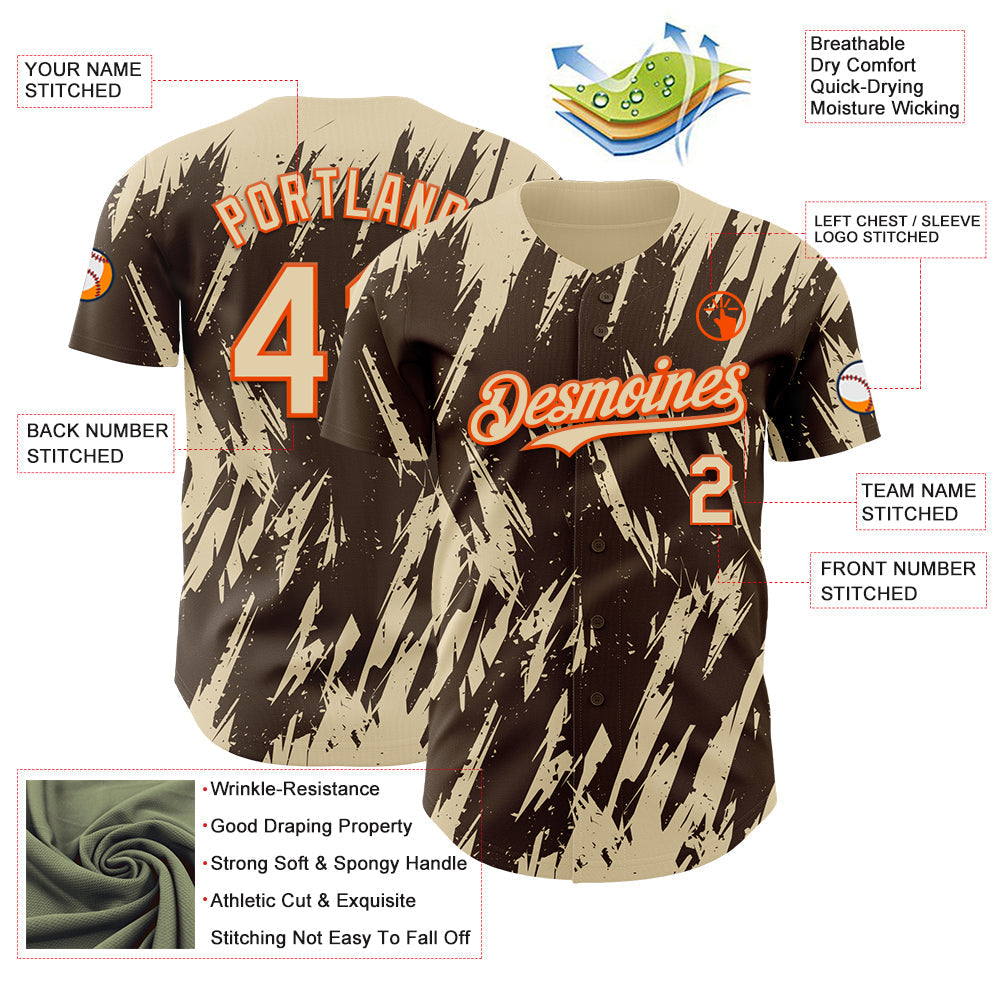 Custom Brown Cream-Orange Splatter Torn Sharp Brush Stroke Authentic Baseball Jersey baseball jersey product view 3