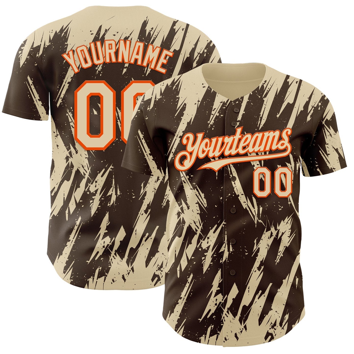 Custom Brown Cream-Orange Splatter Torn Sharp Brush Stroke Authentic Baseball Jersey baseball jersey product view 1