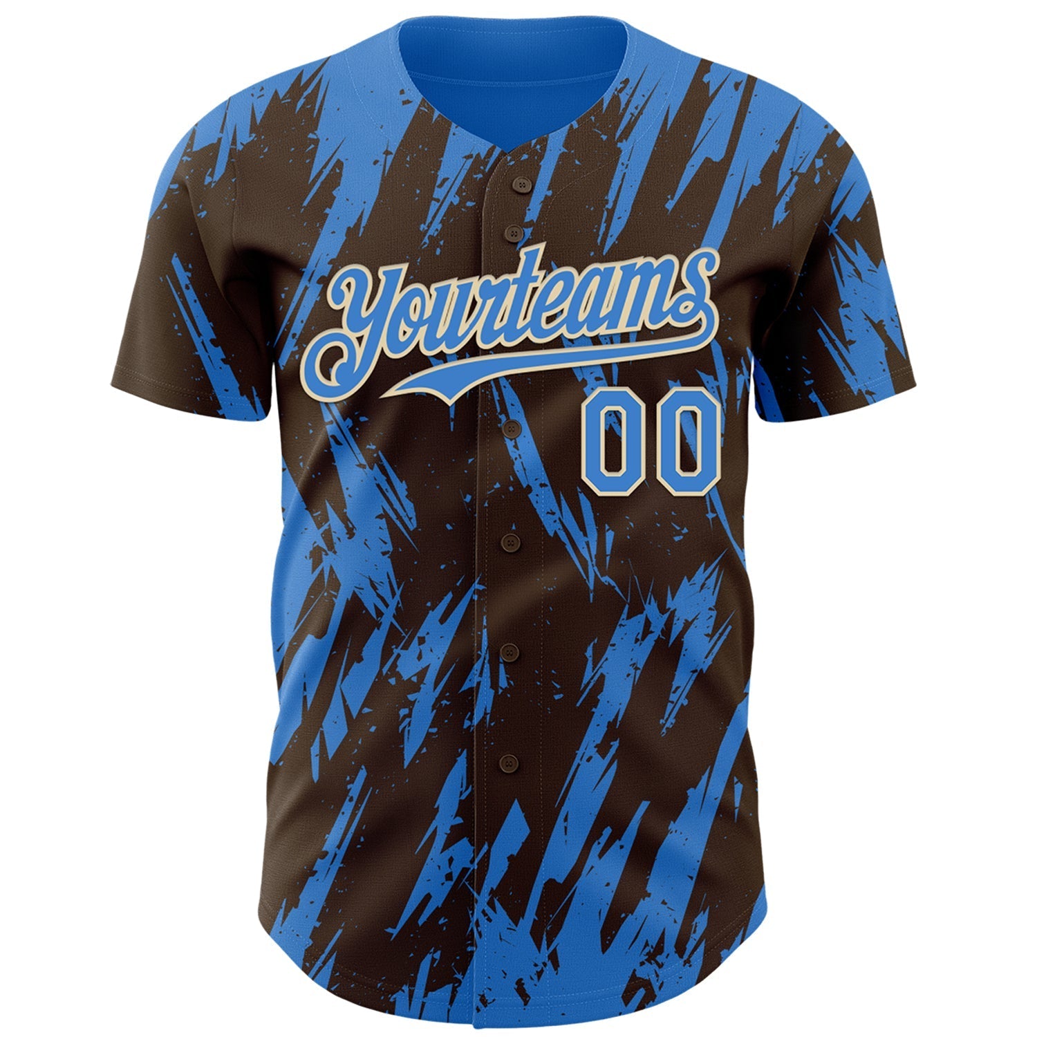 Custom Brown Powder Blue-Cream Splatter Torn Sharp Brush Stroke Authentic Baseball Jersey baseball jersey product view 2