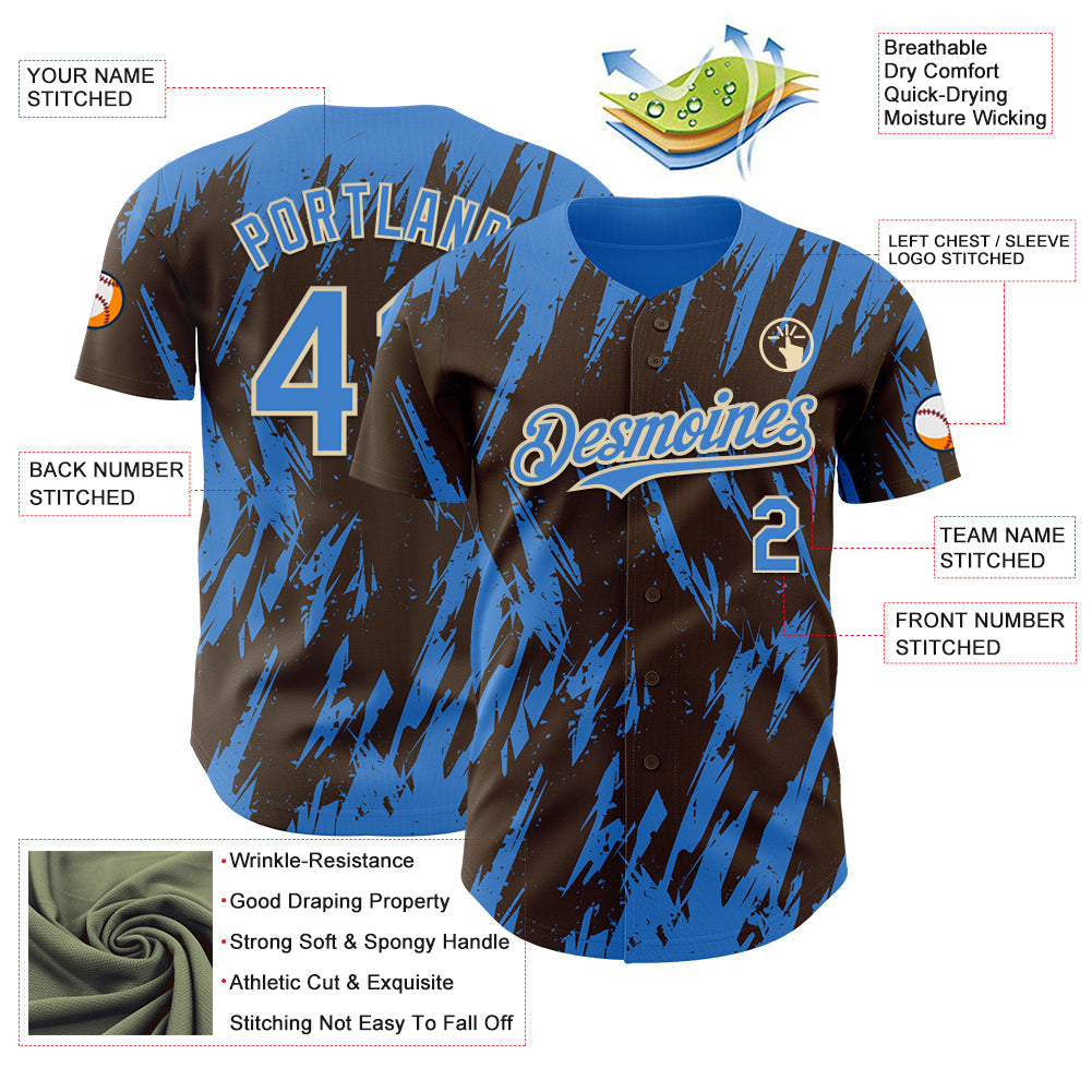Custom Brown Powder Blue-Cream Splatter Torn Sharp Brush Stroke Authentic Baseball Jersey baseball jersey product view 3