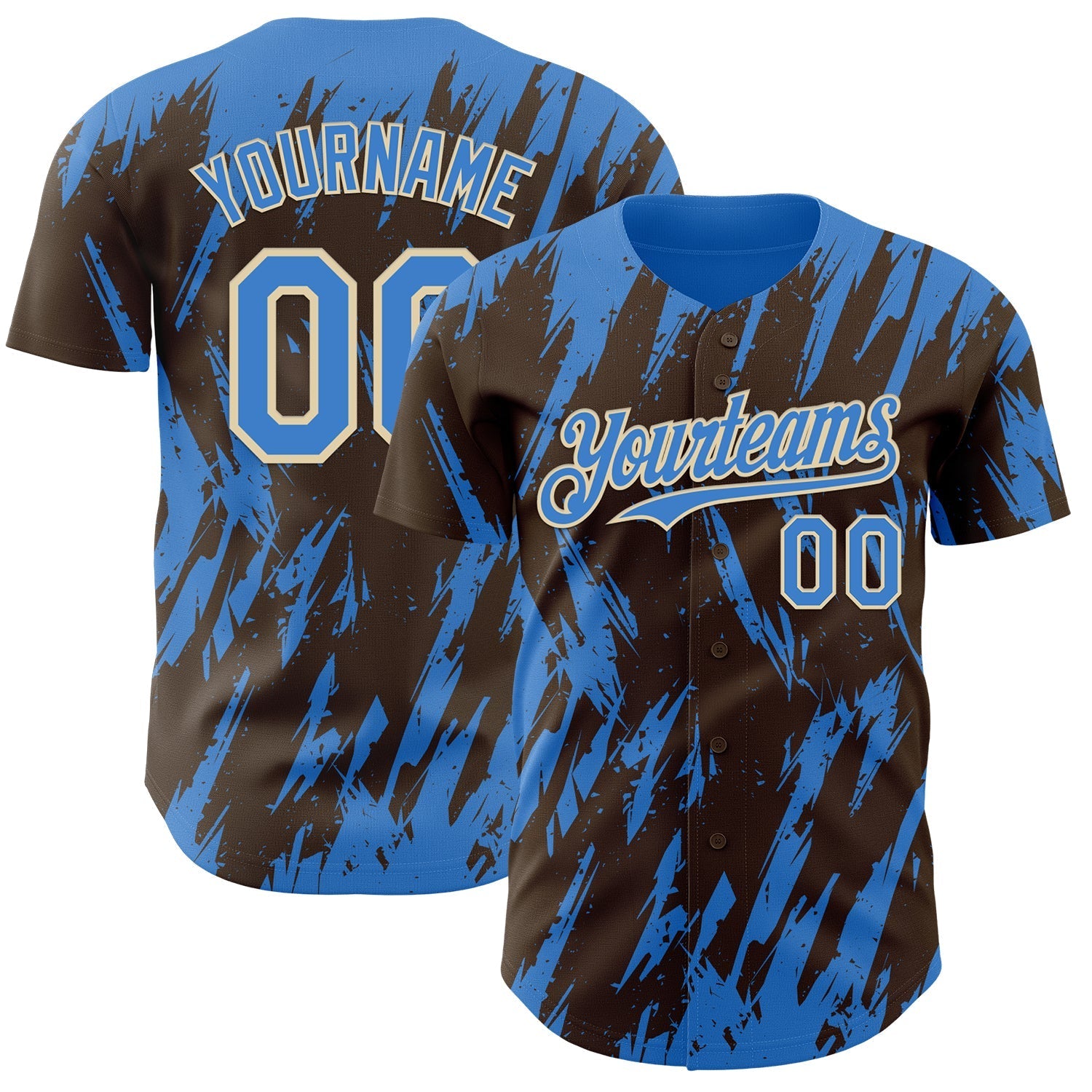 Custom Brown Powder Blue-Cream Splatter Torn Sharp Brush Stroke Authentic Baseball Jersey baseball jersey product view 1