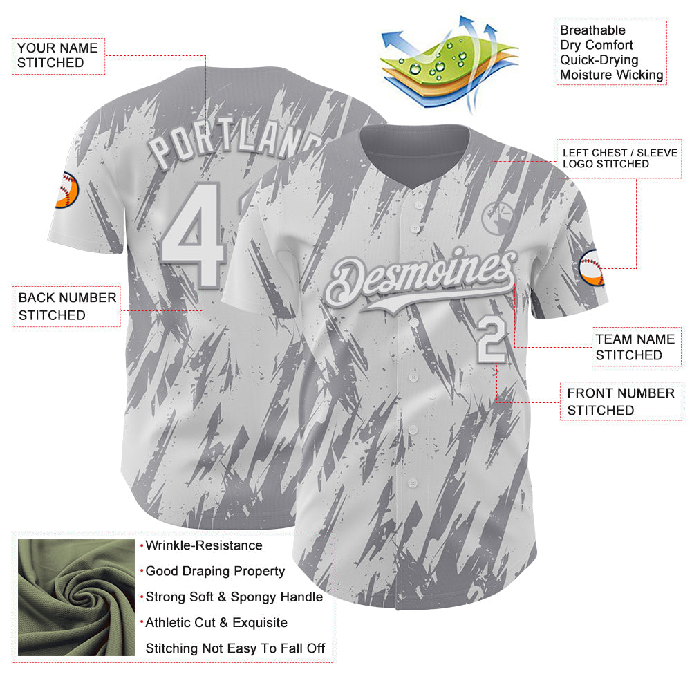 Custom White Gray Splatter Torn Sharp Brush Stroke Authentic Baseball Jersey baseball jersey product view 3