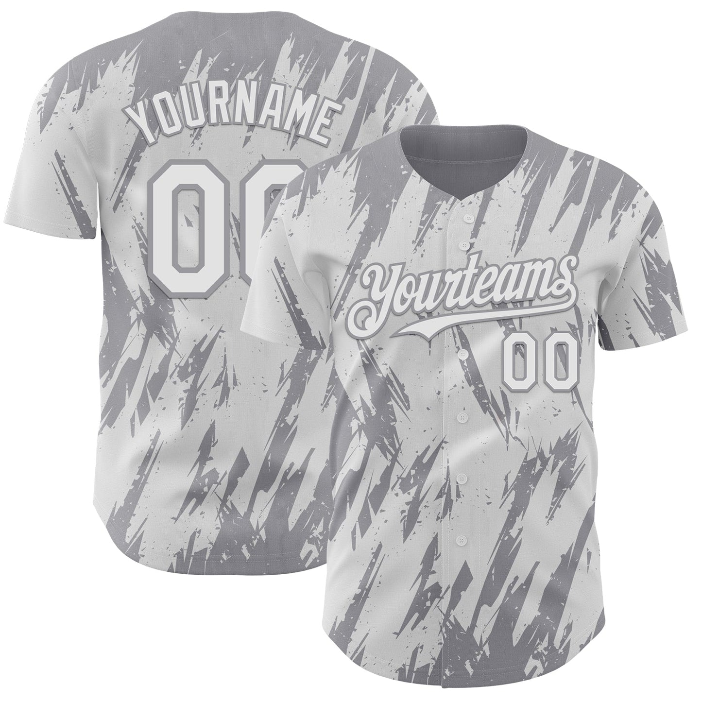 Custom White Gray Splatter Torn Sharp Brush Stroke Authentic Baseball Jersey baseball jersey product view 1