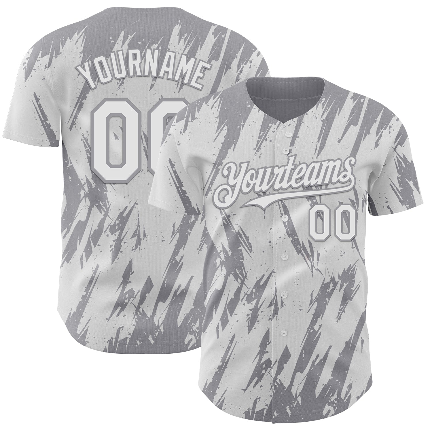 Custom White Gray Splatter Torn Sharp Brush Stroke Authentic Baseball Jersey baseball jersey product view 1