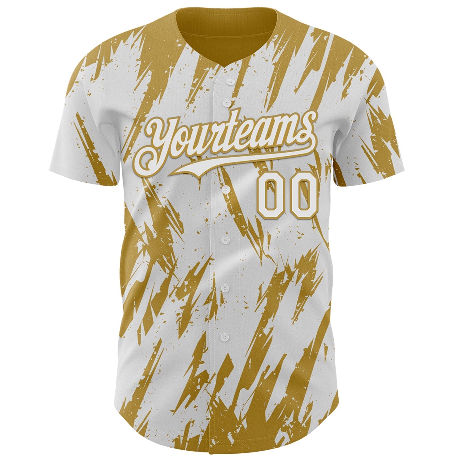 Custom White Old Gold Splatter Torn Sharp Brush Stroke Authentic Baseball Jersey baseball jersey product view 2