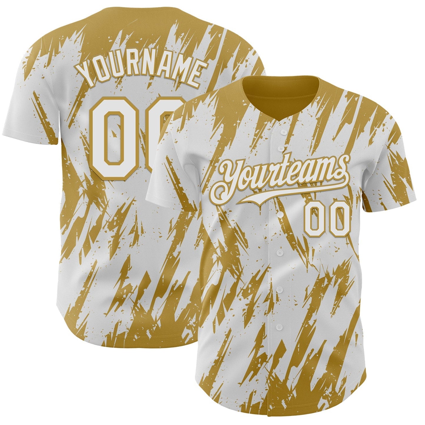 Custom White Old Gold Splatter Torn Sharp Brush Stroke Authentic Baseball Jersey baseball jersey product view 1