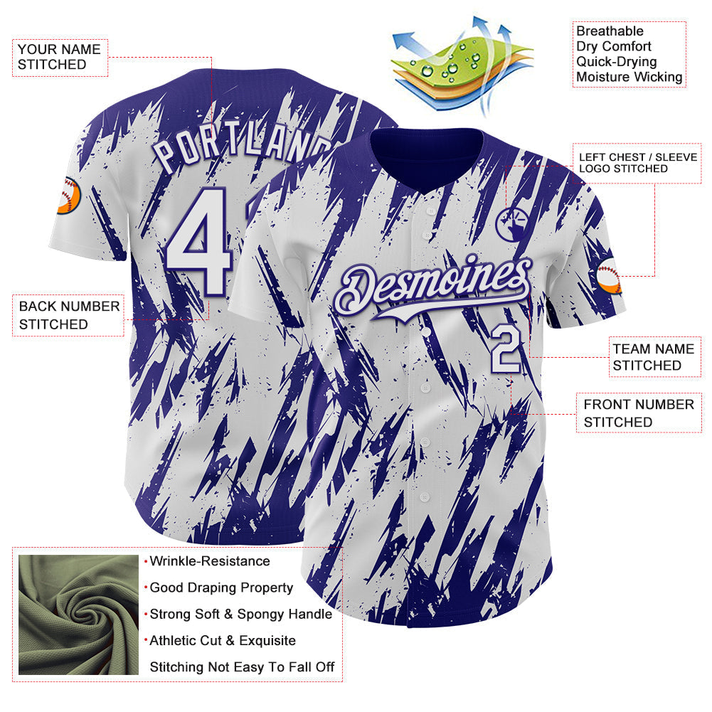 Custom White Dark Purple Splatter Torn Sharp Brush Stroke Authentic Baseball Jersey baseball jersey product view 3