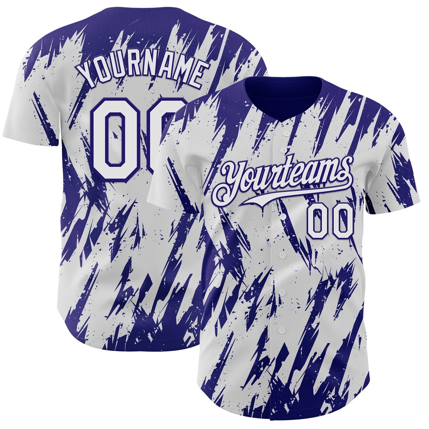 Custom White Dark Purple Splatter Torn Sharp Brush Stroke Authentic Baseball Jersey baseball jersey product view 1