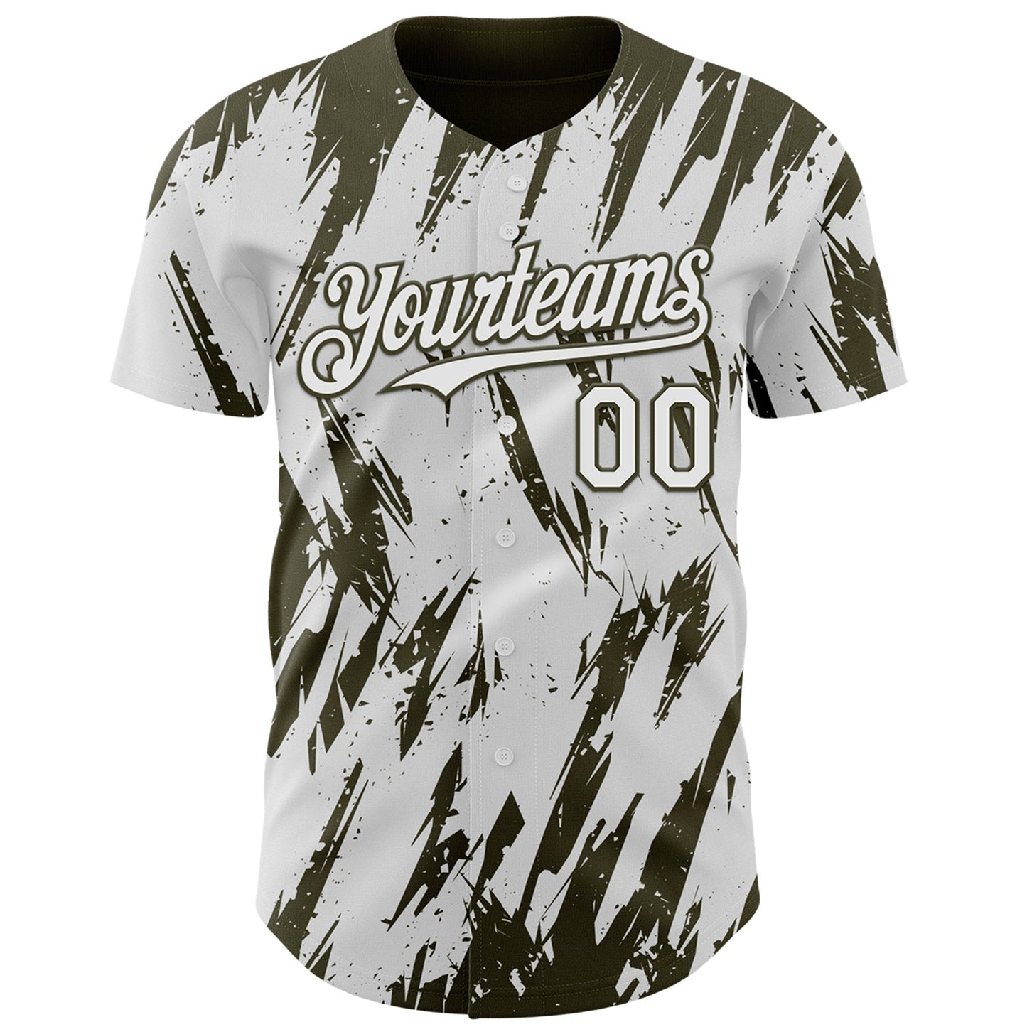 Custom White Olive Splatter Torn Sharp Brush Stroke Authentic Baseball Jersey baseball jersey product view 2