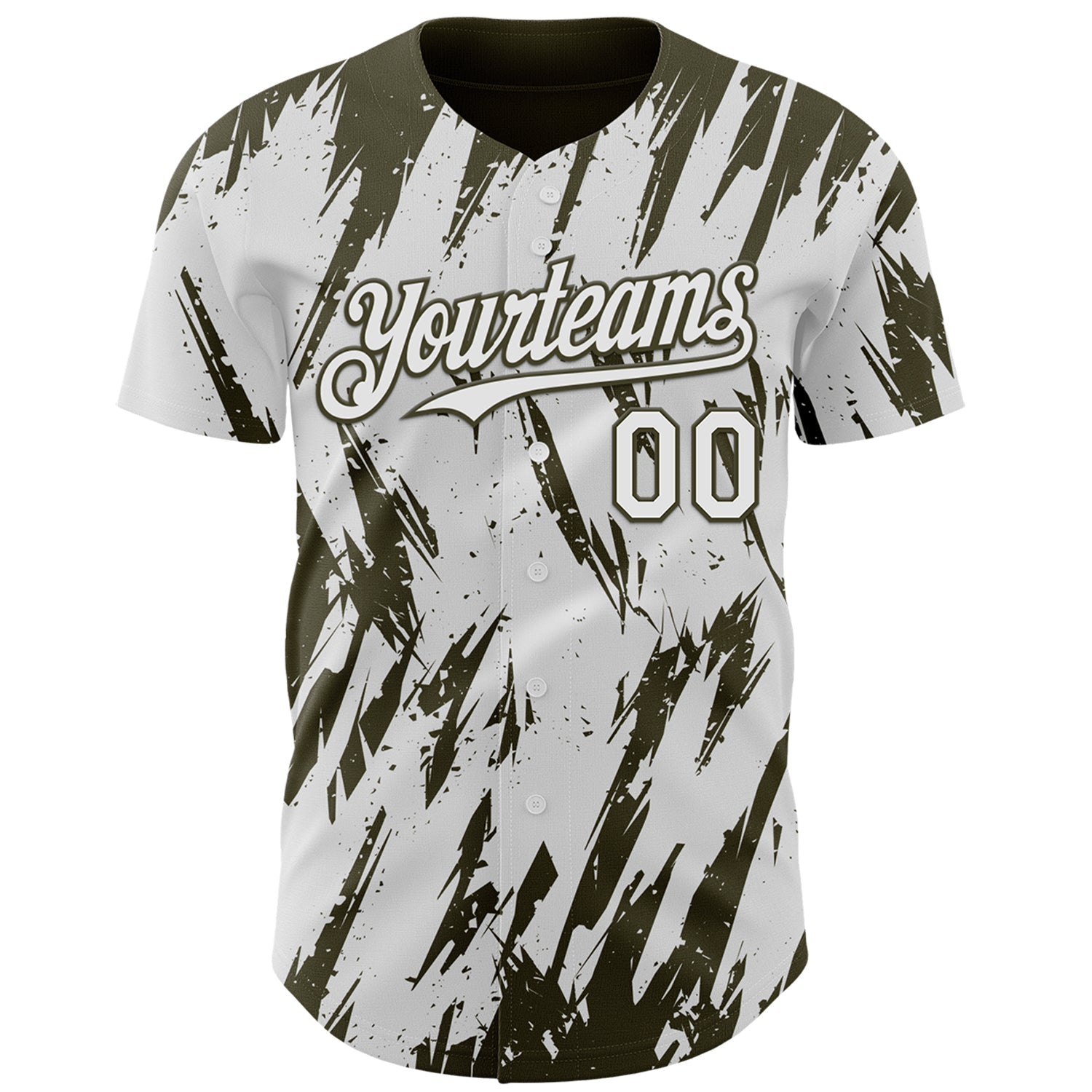 Custom White Olive Splatter Torn Sharp Brush Stroke Authentic Baseball Jersey baseball jersey product view 2