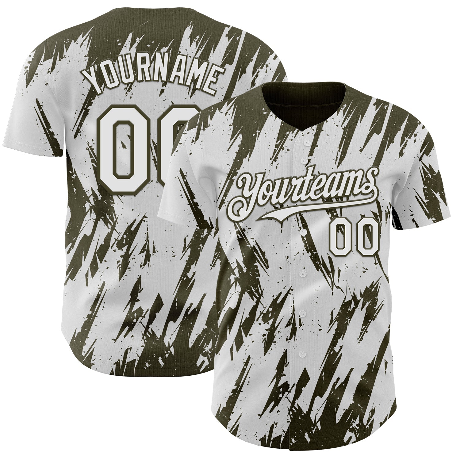 Custom White Olive Splatter Torn Sharp Brush Stroke Authentic Baseball Jersey baseball jersey product view 1