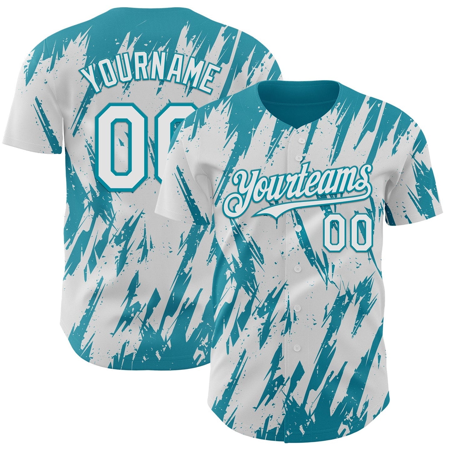Custom White Teal Splatter Torn Sharp Brush Stroke Authentic Baseball Jersey baseball jersey product view 1