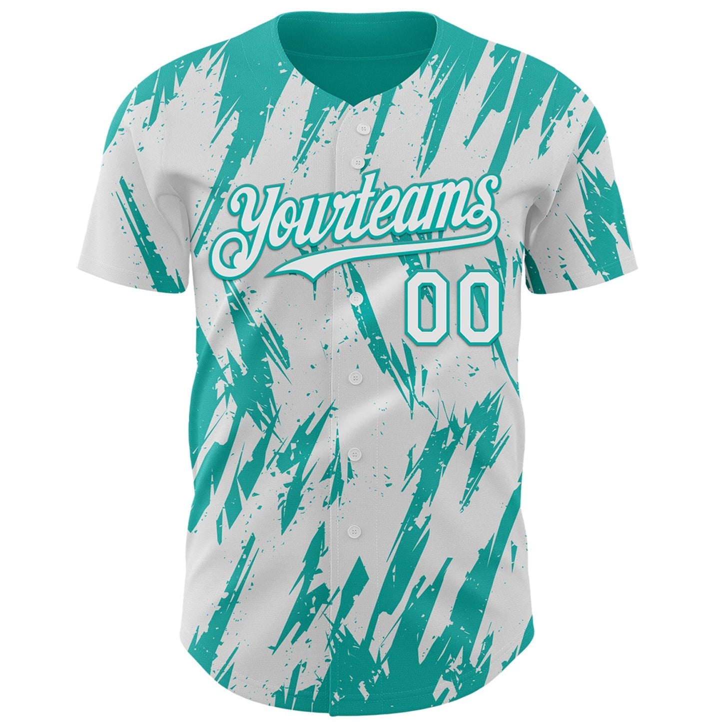 Custom White Aqua Splatter Torn Sharp Brush Stroke Authentic Baseball Jersey baseball jersey product view 2