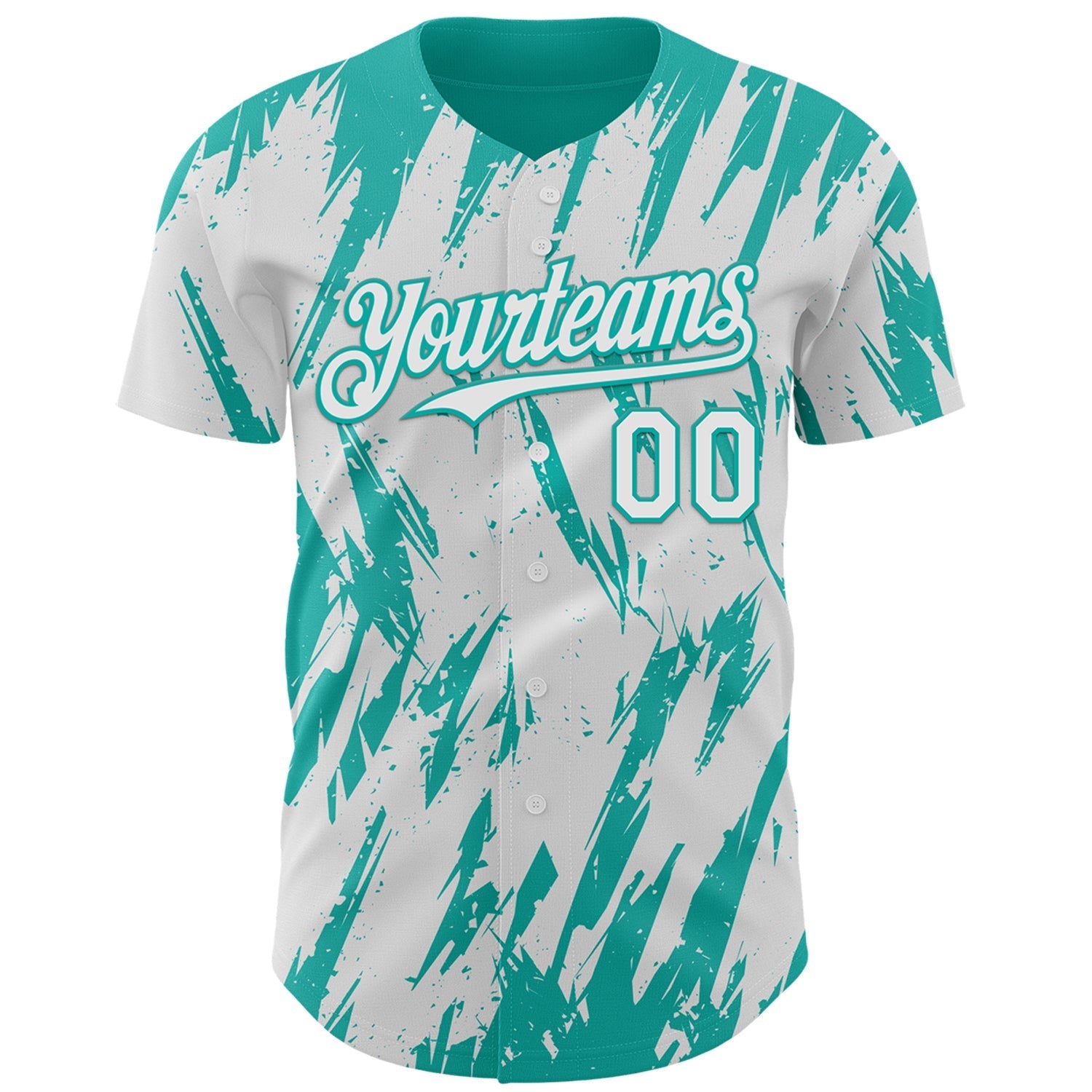 Custom White Aqua Splatter Torn Sharp Brush Stroke Authentic Baseball Jersey baseball jersey product view 2